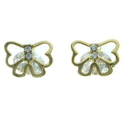 Cubic Zirconia Bow Stud-Earrings  With Crystal Accents Gold-Tone Color #2777