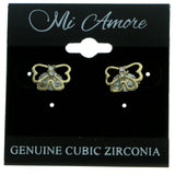 Cubic Zirconia Bow Stud-Earrings  With Crystal Accents Gold-Tone Color #2777
