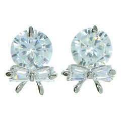 Bow Stud-Earrings With Crystal Accents  Silver-Tone Color #2780