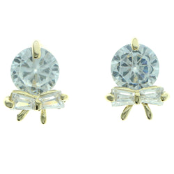 Cubic Zirconia Bow Stud-Earrings  With Crystal Accents Gold-Tone Color #2779