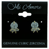 Cubic Zirconia Bow Stud-Earrings  With Crystal Accents Gold-Tone Color #2779