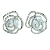 Cabbage Rose Stud-Earrings With Crystal Accents  Silver-Tone Color #2782