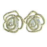 Cabbage Rose Stud-Earrings With Crystal Accents  Gold-Tone Color #2781