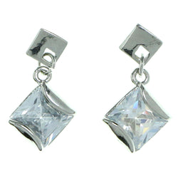 Silver-Tone Metal Drop-Dangle-Earrings With Crystal Accents #2784