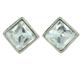 Square Shaped Stud-Earrings With Crystal Accents  Silver-Tone Color #2785