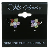 Flower Stud-Earrings With Crystal Accents Silver-Tone & Multi Colored #2786