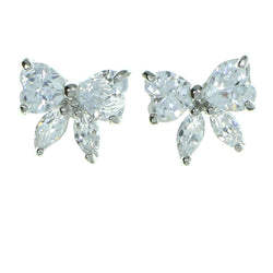 Bow Stud-Earrings With Crystal Accents  Silver-Tone Color #2787