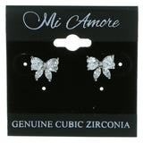 Bow Stud-Earrings With Crystal Accents  Silver-Tone Color #2787