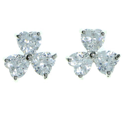 Three Hearts Stud-Earrings With Crystal Accents  Silver-Tone Color #2788