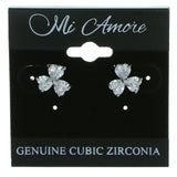 Three Hearts Stud-Earrings With Crystal Accents  Silver-Tone Color #2788
