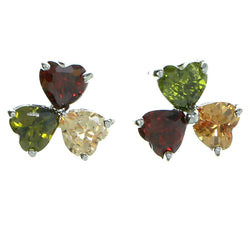 Three Hearts Stud-Earrings With Crystal Accents Silver-Tone & Multi Colored #2789
