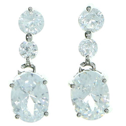 Oval Shaped Drop-Dangle-Earrings With Crystal Accents  Silver-Tone Color #2790