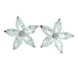 Flower Stud-Earrings With Crystal Accents  Silver-Tone Color #2793