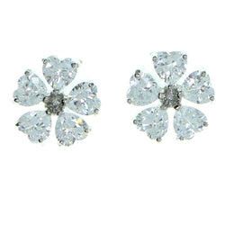 Flower Stud-Earrings With Crystal Accents  Silver-Tone Color #2795
