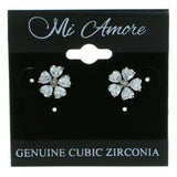 Flower Stud-Earrings With Crystal Accents  Silver-Tone Color #2795
