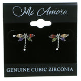 Dragonfly Stud-Earrings With Crystal Accents Silver-Tone & Multi Colored #2799
