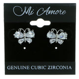 Butterfly Stud-Earrings With Crystal Accents  Silver-Tone Color #2800