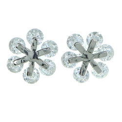 Flower Stud-Earrings With Crystal Accents  Silver-Tone Color #2801