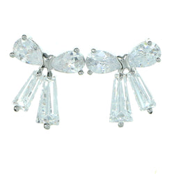 Bow Stud-Earrings With Crystal Accents  Silver-Tone Color #2802