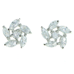 Pinwheel Stud-Earrings With Crystal Accents  Silver-Tone Color #2803