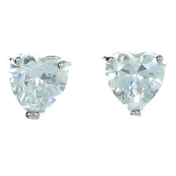 Heart Stud-Earrings With Crystal Accents  Silver-Tone Color #2804