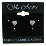 Heart Stud-Earrings With Crystal Accents  Silver-Tone Color #2806