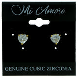 Cubic Zirconia Heart Stud-Earrings  With Crystal Accents Gold-Tone Color #2807