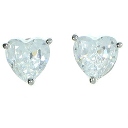 Heart Stud-Earrings With Crystal Accents  Silver-Tone Color #2808
