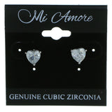 Heart Stud-Earrings With Crystal Accents  Silver-Tone Color #2808
