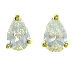 Tear Drop Shaped Stud-Earrings With Crystal Accents  Gold-Tone Color #2809