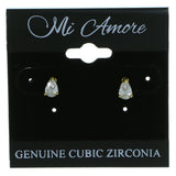 Tear Drop Shaped Stud-Earrings With Crystal Accents  Gold-Tone Color #2809