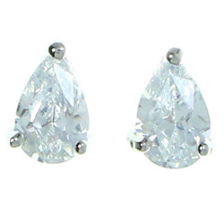 Tear Drop Shaped Stud-Earrings With Crystal Accents  Silver-Tone Color #2810