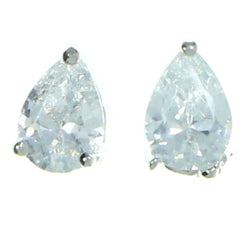 Tear Drop Shaped Stud-Earrings With Crystal Accents  Silver-Tone Color #2811