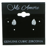 Tear Drop Shaped Stud-Earrings With Crystal Accents  Silver-Tone Color #2811