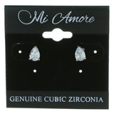 Tear Drop Shaped Stud-Earrings With Crystal Accents  Silver-Tone Color #2812