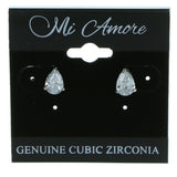 Tear Drop Shaped Stud-Earrings With Crystal Accents  Silver-Tone Color #2814