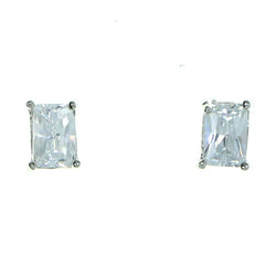 Rectangular Stud-Earrings With Crystal Accents  Silver-Tone Color #2818