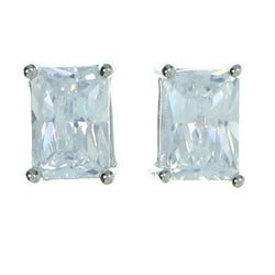 Rectangular  Stud-Earrings With Crystal Accents  Silver-Tone Color #2820