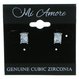 Rectangular  Stud-Earrings With Crystal Accents  Silver-Tone Color #2820