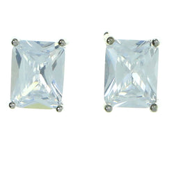 Rectangular  Stud-Earrings With Crystal Accents  Silver-Tone Color #2824