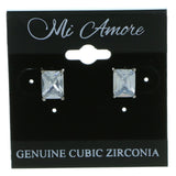 Rectangular  Stud-Earrings With Crystal Accents  Silver-Tone Color #2824