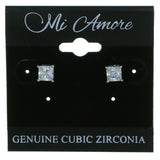 Square Shaped Stud-Earrings With Crystal Accents  Silver-Tone Color #2827