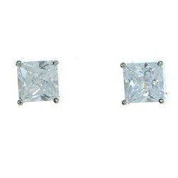 Square Shaped Stud-Earrings With Crystal Accents  Silver-Tone Color #2828