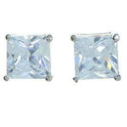 Square Shaped Stud-Earrings With Crystal Accents  Silver-Tone Color #2830