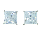 Square Shaped Stud-Earrings With Crystal Accents  Silver-Tone Color #2832