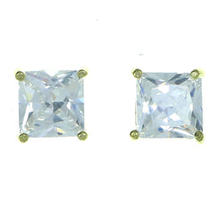 Square Shaped Stud-Earrings With Crystal Accents  Gold-Tone Color #2833