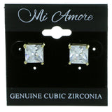 Square Shaped Stud-Earrings With Crystal Accents  Gold-Tone Color #2833