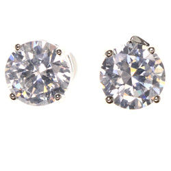 Cubic Zirconia Stud-Earrings With Crystal Accents  Silver-Tone Color #2836