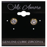 Cubic Zirconia Stud-Earrings With Crystal Accents Silver-Tone & Gold-Tone Colored #2840