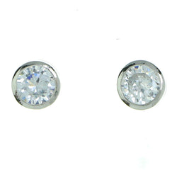 Round Stud-Earrings With Crystal Accents  Silver-Tone Color #2841